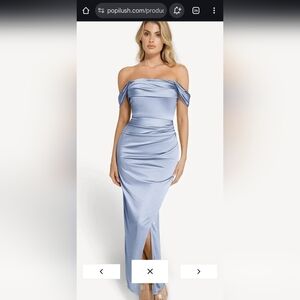 Strapless Satin Gown in Light Blue